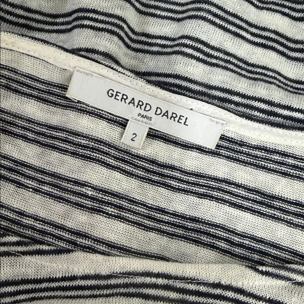 Gerard Darel Linen Striped Top Size 2 Black White 3/4 Sleeve Paris